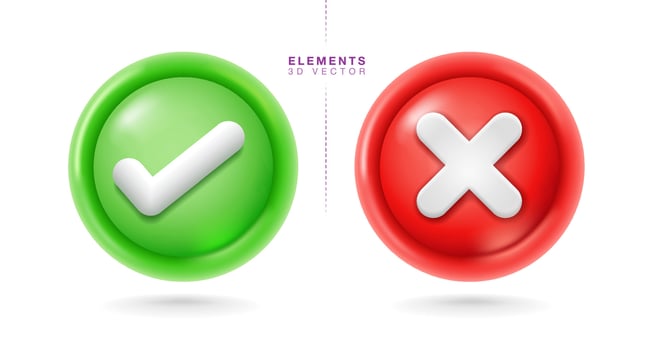 Confirm and Decline buttons compare like check mark, wrong sign. vector