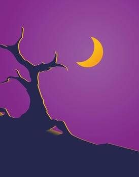 halloween illustration vector background with moon and tree silhouettes for halloween day design