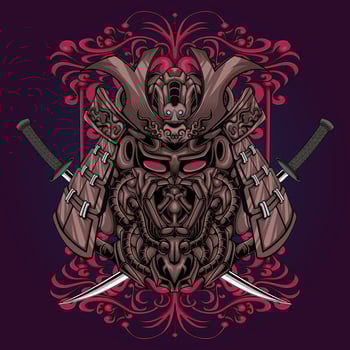Samurai mask and sword vector illustration