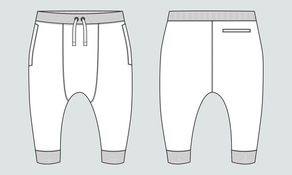 Fleece cotton jersey basic Sweat pant technical fashion flat sketch template front and back views. vector