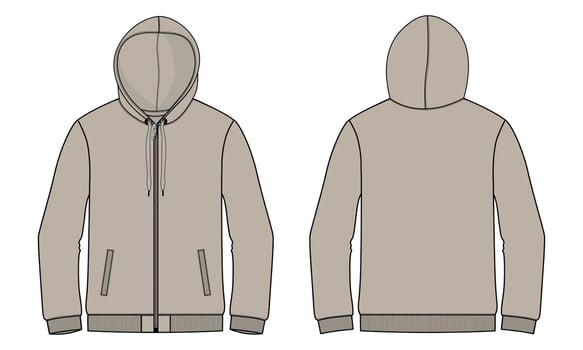 Long Sleeve Hoodie technical fashion flat sketch vector illustration template front and back views.