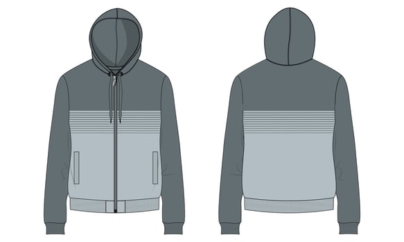 Long Sleeve Hoodie technical fashion flat sketch vector illustration template front and back views.