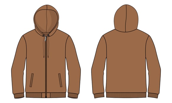 Long Sleeve Hoodie technical fashion flat sketch vector illustration template front and back views.