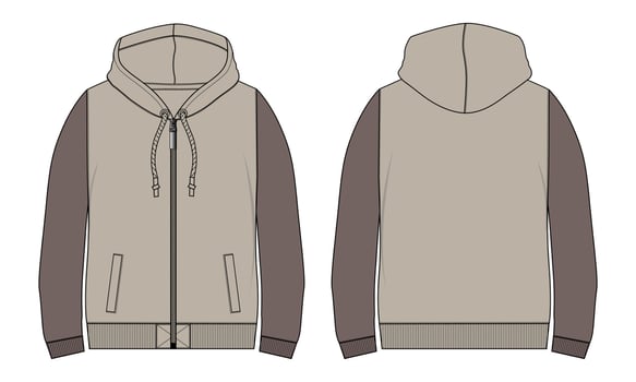 Long Sleeve Hoodie technical fashion flat sketch vector illustration template front and back views.