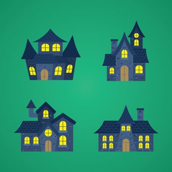 collection of spooky haunted scary halloween house carton vector illustration