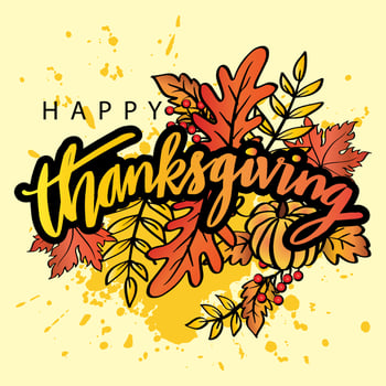 Happy thanksgiving hand lettering greeting card. vector