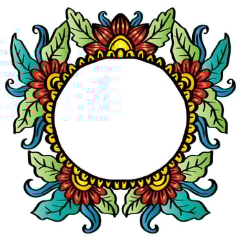 Hand drawing beautiful flower circle frame vector