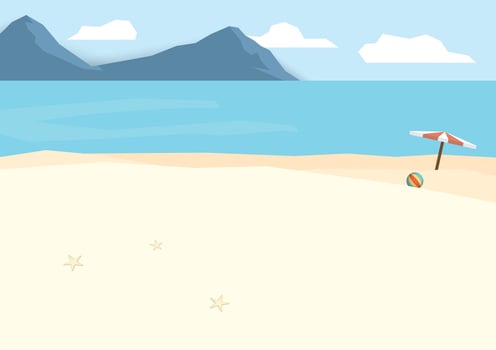 Summer vacation on the beach landscape with mountains, sky and clouds. vector