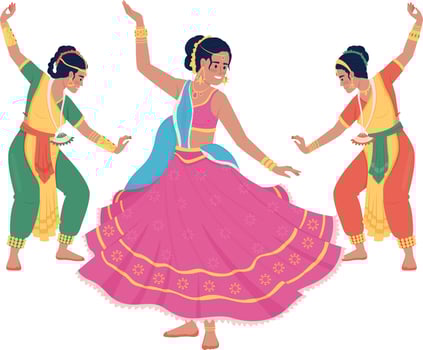 Women dancing on Diwali semi flat color vector characters