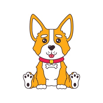 Cute cartoon corgi dog puppy sitting and smiling with tongue out comics sticker vector
