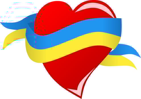 Heart and Ukraine flag ribbon for sign, symbol, icon, design, save Ukraine or support Ukrainian vector