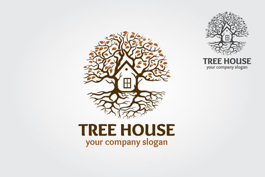 Tree House logo Template. The main symbol of the logo is a tree, but here incorporate with the house this logo symbolizes a neighborhood, protection, peace, growth, and care or concern to development. vector