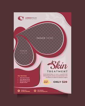Beauty treatment center template flyer and brochure with a4 size. Beautiful design vector poster and banner to promote medical spa, cosmetics sale, natural cosmetics, hair salon, beautician, etc