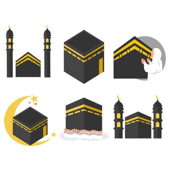 the kaaba building at the center of Islam's most important mosque, the Masjid al-Haram in Mecca, Saudi Arabia. vector