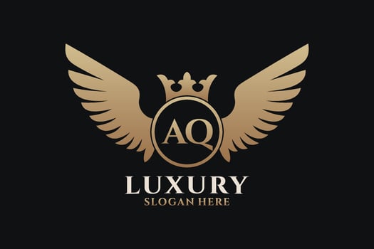 Luxury royal wing Letter AQ crest Gold color Logo vector, Victory logo, crest logo, wing logo, vector logo template.
