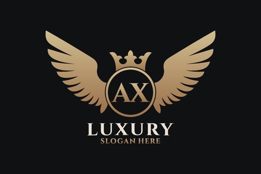 Luxury royal wing Letter AX crest Gold color Logo vector, Victory logo, crest logo, wing logo, vector logo template.