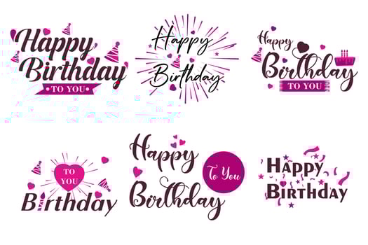 collection of illustrations of happy birthday, anniversary, with elements of heart, candles, birthday hat on a white background vector
