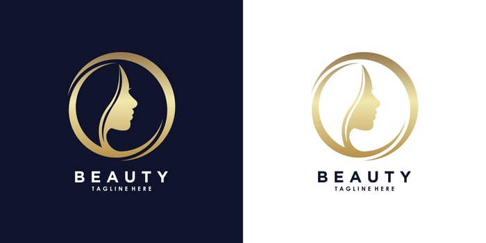 beauty woman logo design with beauty golden gradient style vector