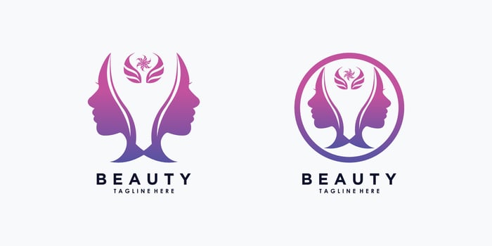 beauty woman logo design with flower concept gradient style vector