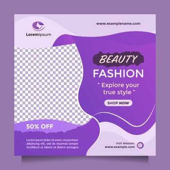Beauty fashion sale social media post and banner template with clean purple color. Template can be used for promotion of beauty products, clothes, cosmetic, modeling, hair care, etc vector