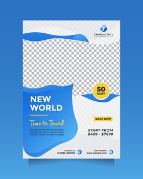 Creative travel sale brochure flyer and banner template with a4 format size. Vector design vertical banner travelling agency business offer promotion. Holiday and tour advertising banner design