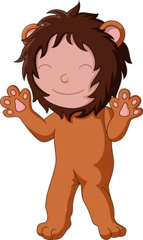 Cute kid cartoon wearing lion costume vector