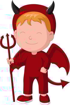 Cute boy cartoon wearing halloween devil costume vector