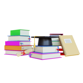 3d render graduate education with book and hat png