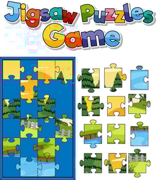 Nature photo jigsaw puzzle game template vector