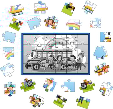 School kids photo jigsaw puzzle game vector