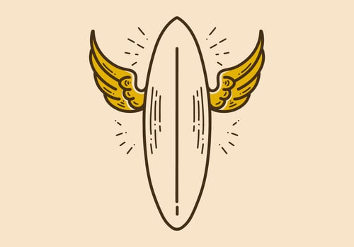 surfboard with wings retro vintage art vector