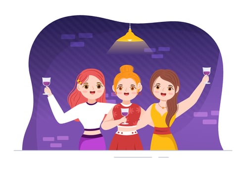 Wine Party Template Hand Drawn Cartoon Flat Illustration with People Dance, Holding a Bottle of Champagne and Drinking in Festive Event Concept vector