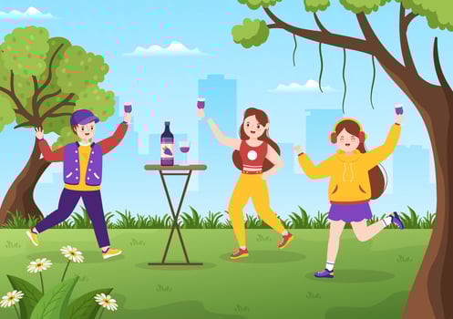 Wine Party Template Hand Drawn Cartoon Flat Illustration with People Dance, Holding a Bottle of Champagne and Drinking in Festive Event Concept vector