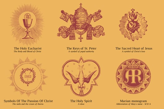 Catholic Symbols vector set, vintage engraving