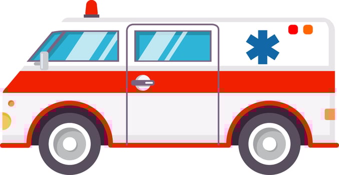 Ambulance car.Hospital transport medical care clinic.Urgency and emergency service vehicle.Vector in flat style.The van with signal lights. vector