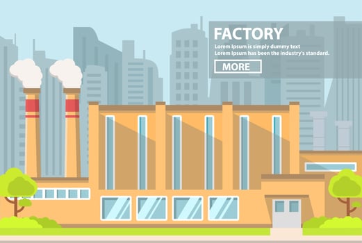 Factory industrial building.Flat line art.  Industry concept  manufactory chimney pipe.Power plant. vector
