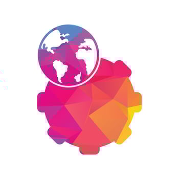 Gear global vector logo design. Gear planet icon logo design element.