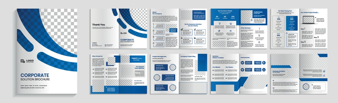 Corporate business solution brochure,  16 page company profile brochure vector