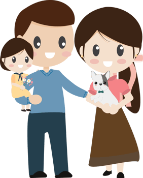 family with french bulldog puppy new home png