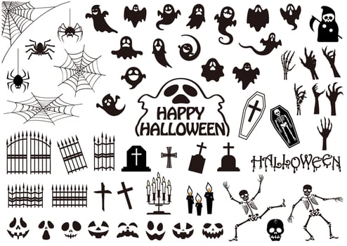 Happy Halloween Vector Silhouette Illustration Set Isolated On A White Background.