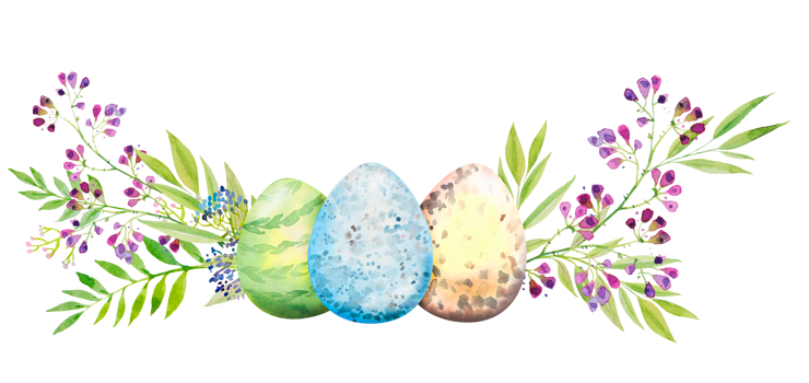 Easter floral composition with red and yellow flowers and eggs. Flower bouquet, watercolor illustration png