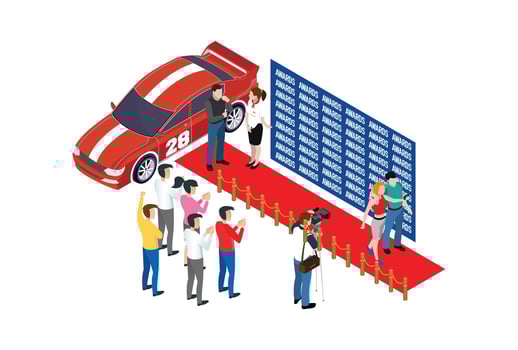 Modern Isometric Influencer Celebrity come for the award illustration, Web Banners, Suitable for Diagrams, Infographics, Book Illustration, Game Asset, And Other Graphic Related Assets vector