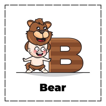 Cute cartoon character of initial letter b with baby wearing bear costume vector