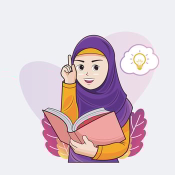 Hijab little girl reading interesting book vector illustration free download