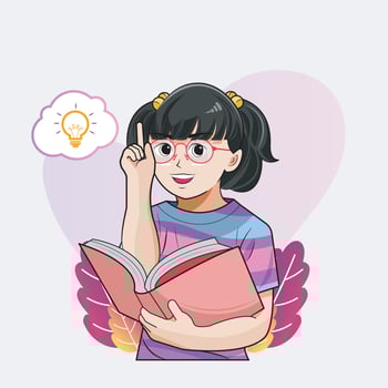 Little girl reading interesting book vector illustration pro download