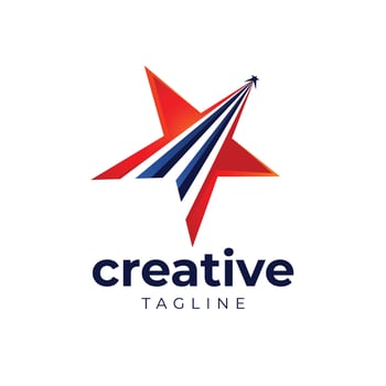 Red Star With Blue Swoosh Sign Symbol Logo Template vector