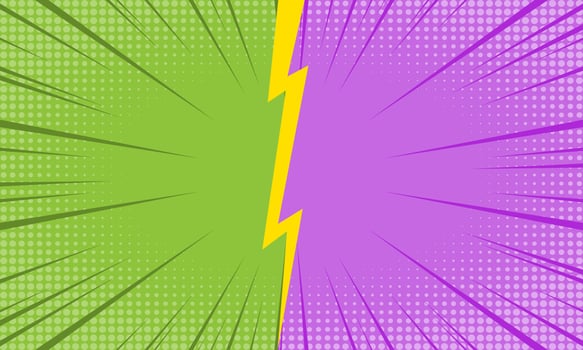 Versus or VS background in comic style - fight with green and purple background with halftone elements vector