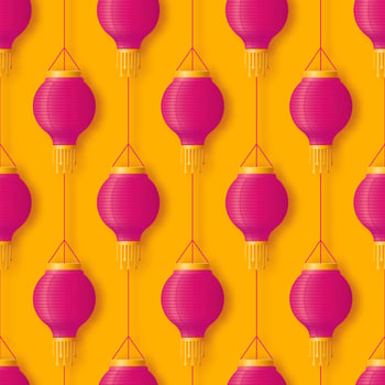 Pink hanging Chinese or Indian paper lantern for festival Diwali or Chinese happy new year seamless pattern in abstract pop style vector