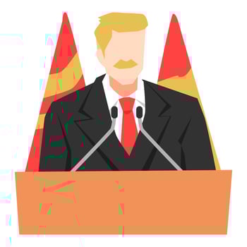 president, the leader is making a speech. flag background, microphone. the concept of the state, politics, economy, etc. flat vector