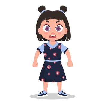 Cute little girl in a beautiful dress, getting angry vector
